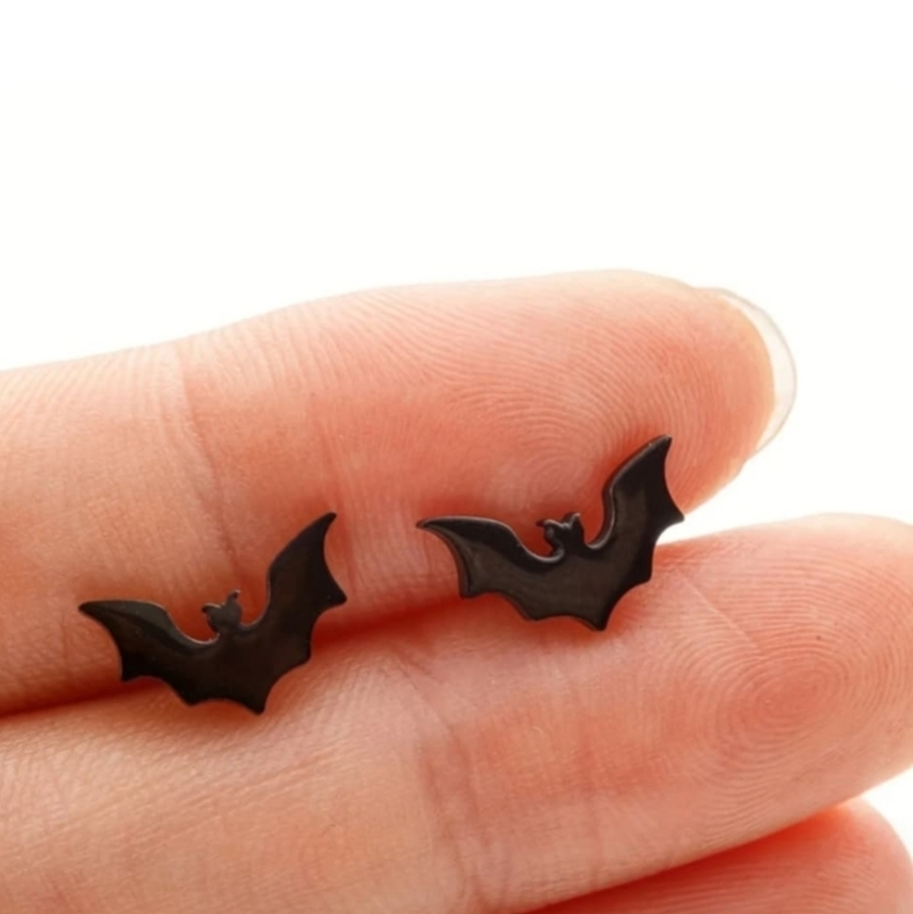 Titanium Steel Bat Earrings - Picture 2 of 3